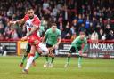 Kane Hemmings scores for Stevenage from the spot. Picture: TGS PHOTO