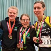 North Herts Road Runners with medals from the Buntingford 10k. Picture: NHRR