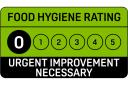 0/5 food hygiene rating.