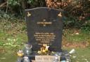 The vandalised grave in Hitchin Cemetery.
