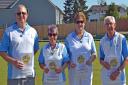 Kevin Stollery, Deborah Howard, Janet Godfrey and Colin Davidson of St Ippolyts Bowls Club with their hotshot certificates.