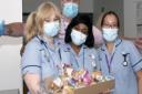 Staff at Lister Hospital in Stevenage receiving cakes for their team