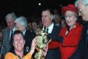 Queen Elizabeth II presents Australia\'s Nick Farr-Jones with the Rugby World Cup in 1991 at Twickenham.