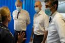 Prime Minister Boris Johnson, Health Secretary Sajid Javid and Chancellor of the Exchequer Rishi Sunak during a visit to the New Queen Elizabeth II Hospital, Welwyn Garden City.