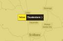 A yellow weather warning has been issued for thunderstorms