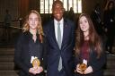 Hitchin and Harpenden MP Bim Afolami with the overall winning pair Millie Rice and Emma Shardlow, both 16, from Sir John Lawes School in the Houses of Parliament after he invited them to a debating competition. Picture: Danny Loo