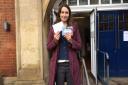 Anni Sander - local Green Party member and leader of Plastic Free Hitchin - outside Hitchin Town Hall yesterday. Picture: Jacob Savill
