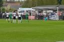 Royston Town's Adam Marriott scores from the penalty spot against Biggleswade Town (pic Layth Yousif)