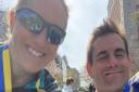 Michelle Reeves and Stuart Haycroft of Fairlands Valley Spartans after finishing the Boston Marathon.