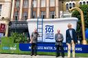 Councillor Keith Hoskins, the late Councillor Paul Clark and Councillor Steve Jarvis at Affinity Water's SOS bathtub in Market Place in Hitchin last year