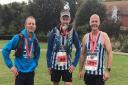 Tony Randfield, Robert Wright and Tim Robinson after the Beachy Head Marathon.