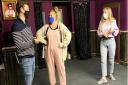 Adult panto cast members Nick Hooton, Carrie Bunyan and Jemma Carlisle in rehearsal at the Market Theatre in Hitchin.