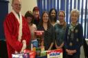 Phil Jackson from the Hitchin Christian Centre with Suzanne Watkinson from the Rotary Club of Hitchin Tilehouse, Suzanne Greaves and Lorna Hemmings of the Hitchin Volunteer Army, Charmain Ball from Hitchin Foodbank, Debbie Robbins from the Hitchin Partner