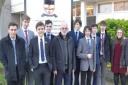John Levy of the Academic Study Group on Israel and the Middle East and Friends of Israel Educational Foundation with government and politics A-level students at Knights Templar School in Baldock.