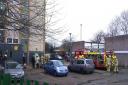 Firefighters at the scene at Harrow Court in Silam Road, Stevenage. Photo: Martin Elvery