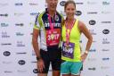 Brian White and his daughter Kerry, pictured after completing the London Duathlon in September last year, are both running the London Marathon for the Alzheimer's Society.