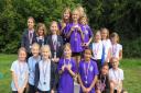 The podium for the Year 5 girls\' team competition at the Stevenage Primary Schools cross-country.