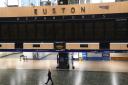Empty departures board at Euston station in London