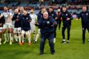 Steve Evans leads the celebrations at Aston Villa in front of the Stevenage fans. Picture: NICK POTTS/PA