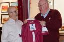 Duncan Barton (left) with Peter Tasko, Hitchin Rugby Club chairman.