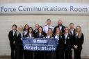 Chief Inspector Steve Alison, centre, with Herts Police's new communications operator recruits at their graduation ceremony.