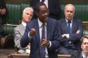 Bim Afolami speaks in the House of Commons, watched by Sir Desmond Swayne and Sir Iain Duncan Smith.