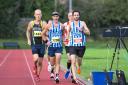 Ian Datlen (1443) of North Herts Road Runners and Fairlands Valley Spartans pair Mike Jeffs (1299) and Nick Gill (286) at the Resolution 5K. Picture: KEITH FENWICK