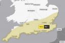 A yellow weather warning for the south of England.