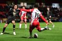 Jamie Reid fires Stevenage level at the end of the first half. Picture: TGS PHOTO