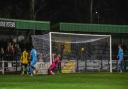 Ashley Hay scores Hitchin's winner against Redditch. Picture: PETER ELSE