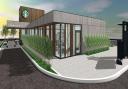 A drive-thru, outdoor seating and electric vehicle charging are included in the plans.