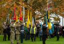 Standard-bearers gathered on the Bowling Green for the Service of Remembrance.