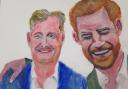 A caricature of Piers Morgan and Prince Harry by Tony Faulkner