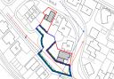 A plan of the proposed new properties on Conifer Walk in Stevenage (outlined in red).