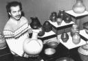 Abdo Nagi in his exhibition at Letchworth Museum in 1986.