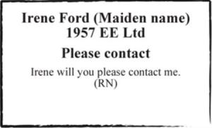 Irene Ford (Maiden name) 1957 EE Ltd