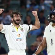 Former Letchworth overseas player Michael Neser celebrates the wicket of Haseeb Hameed in Australia's second test thumping of England.