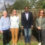 Diane Burleigh, Alison Wenham, MP Bim Afolami and Amanda Goodman from Wild About Pirton are working to preserve the village's meadows