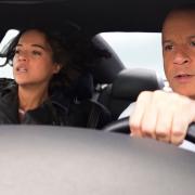 Letty (Michelle Rodriguez) and Dom (Vin Diesel) in F9, directed by Justin Lin.
