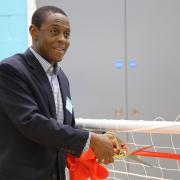 MP Bim Afolami opened the Sports Hub by kicking a football into a 5-a-side goal, before the ceremonial cutting of the ribbon.