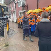 Liberal Democrat leader Ed Davey MP arrived on a yellow tractor.