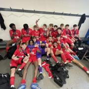 Baldock Town U15s celebrate becoming county champions. Picture: BTFC