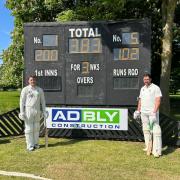 Louis Champion and Charlie Randall show off their historic day's work. Picture: KNEBWORTH PARK CC