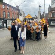 Ed Davey and Emma Holland-Lindsay campaigning in Ampthill