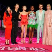 Cast members at the Barbie photocall in London on July 12. From L to R: America Ferrera; Simu Liu; Margot Robbie; Issa Rae; Ryan Gosling; and Greta Gerwig.