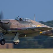 A Hawker Hurricane takes off at the Battle of Britain Airshow.
