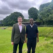 Bim Afolami MP (right) with Cllr Ralph Muncer in Kimpton.