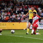 Jamie Reid fired Stevenage in front against Oxford United. Picture: TGS PHOTO