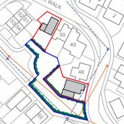 A plan of the proposed new properties on Conifer Walk in Stevenage (outlined in red).