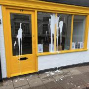 The office, in Hitchin's Bridge Street, after it was vandalised.